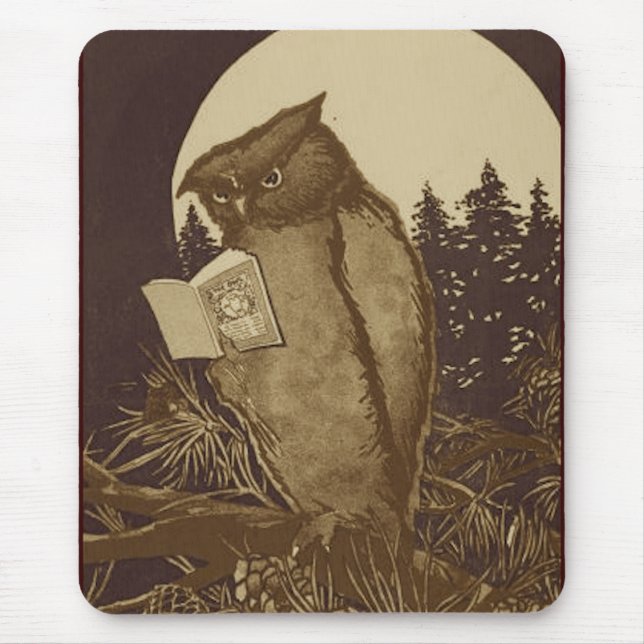 Eule liest bei Mondlicht Mousepad (Vorne)