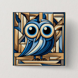 Eule mit blauen Augen Button