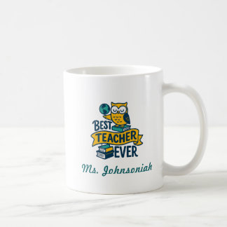 Eule mit Büchern & Globus Bester Lehrer Aller Zeit Kaffeetasse