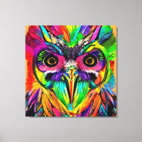 Eule mit farbenfrohen Federn Quirky KI Kunst