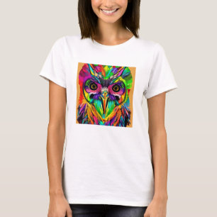Eule mit farbenfrohen Federn Quirky KI Kunst T-Shirt