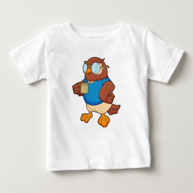 Eule mit Kaffee-Tasse Baby T-shirt (Vorderseite)