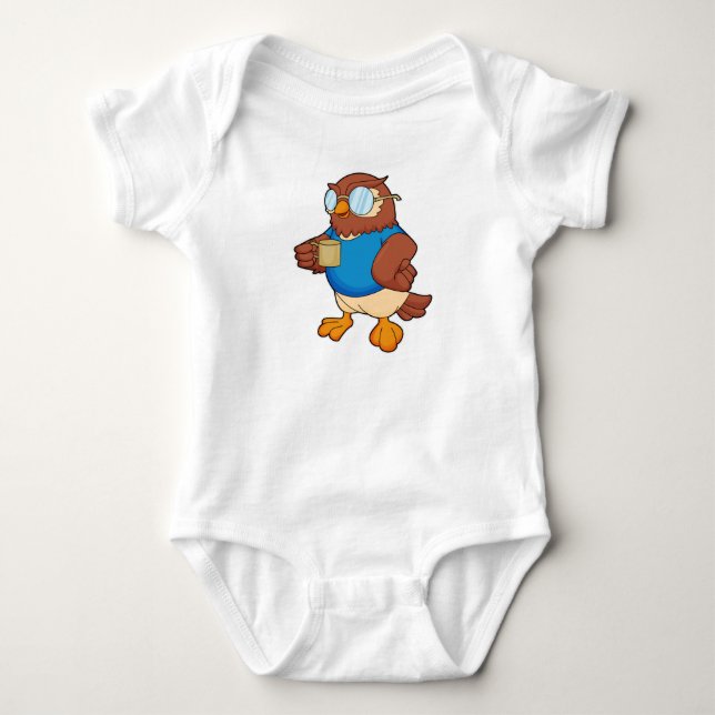 Eule mit Kaffeetasse Baby Strampler (Vorderseite)