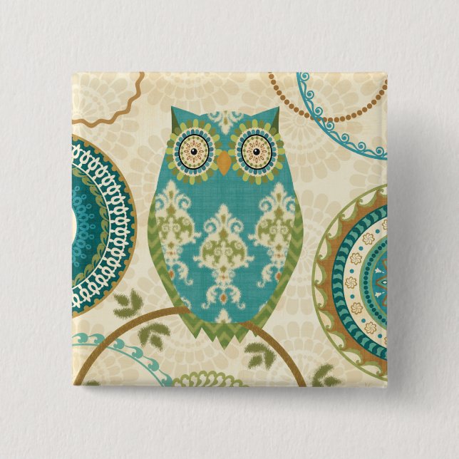 Eule mit Kreismustern Button (Vorderseite)