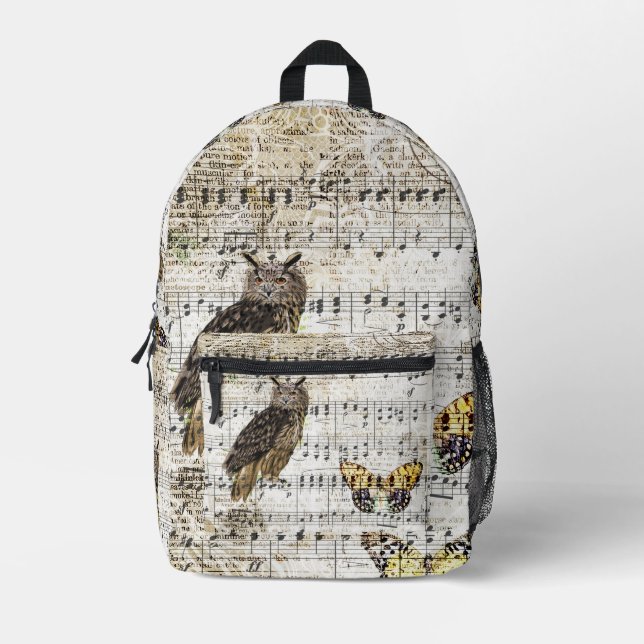 Eule mit Musiknoten und Schmetterling Bedruckter Rucksack (Vorderseite)