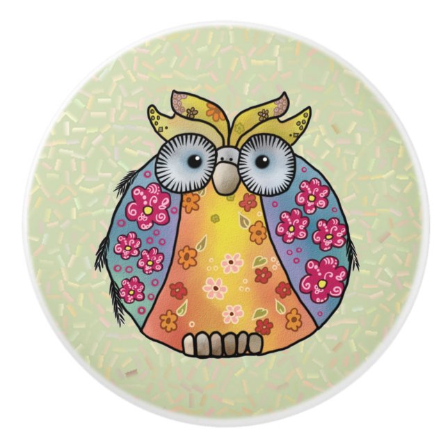 Eule mit Muster Keramikknauf (Vorderseite)