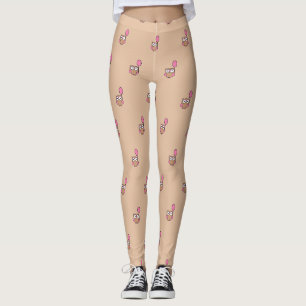 Eule mit rosa Ballon auf Beige Leggings