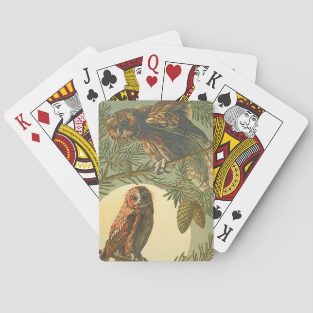 Eule Moon Art Nouveau Anton Seder braunes Grün Spielkarten (Rückseite)