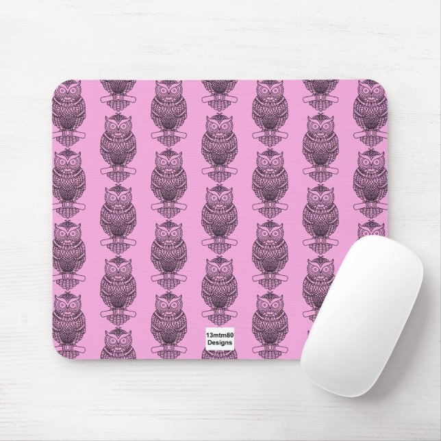 Eule (Muster pink) - Maus-Pad Mousepad (Mit Mouse)