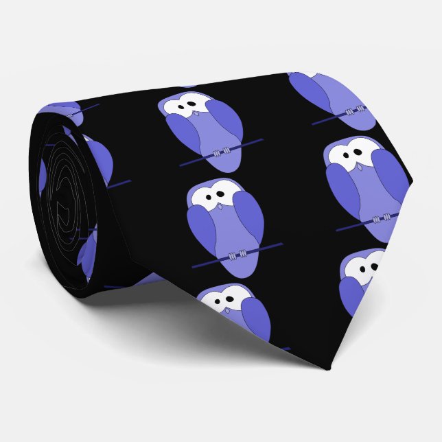 Eule nachts. Blau und Schwarz Krawatte (Gerollt)