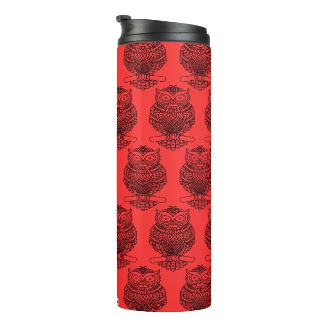 Eule (rot) - Wärmespeicher Thermosbecher (Nach rechts gedreht)