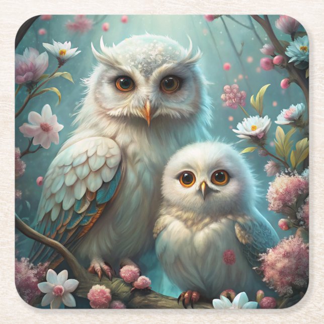 Eule und Baby Rechteckiger Pappuntersetzer (Vorderseite)