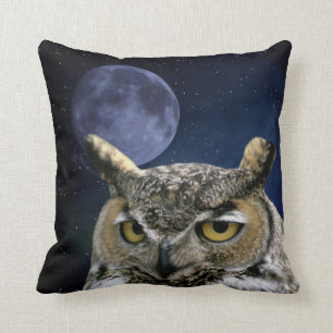 Eule und blauer Mond Kissen