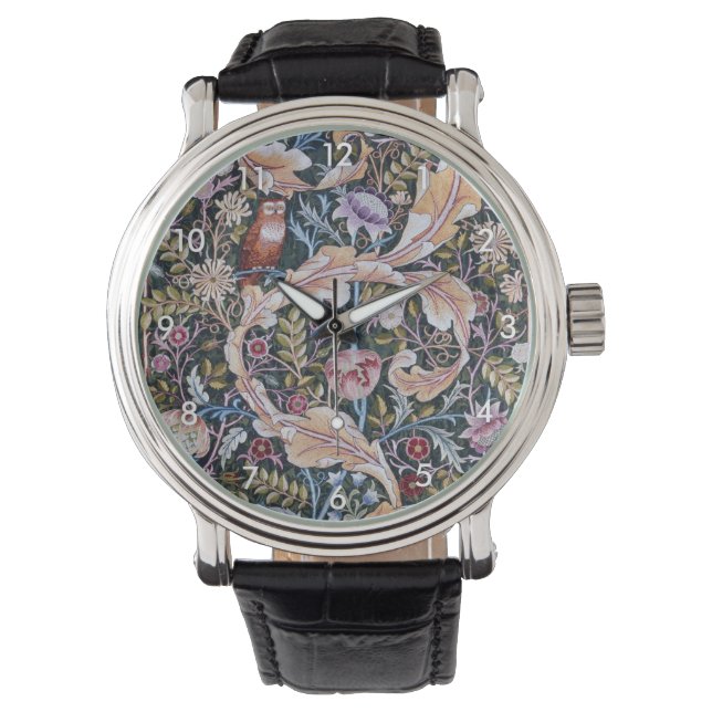Eule und Blume, William Morris Armbanduhr (Vorderseite)