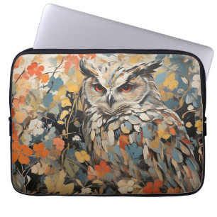 Eule und Blumen im Frühlingsgemälde Laptopschutzhülle