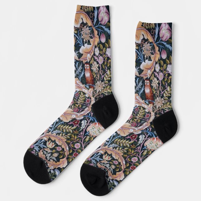 Eule und Blumen, William Morris Socken (Linkes Detail)