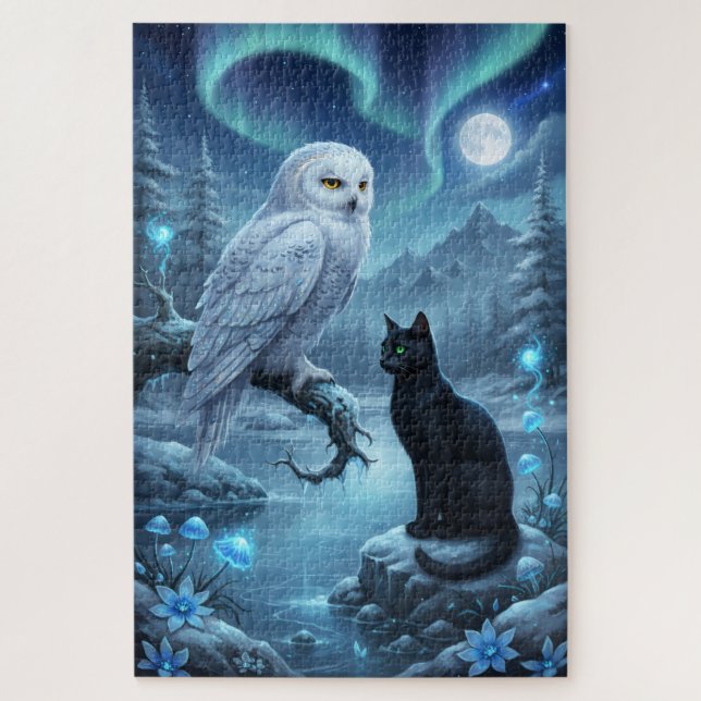 Eule und Katze bei Nacht (Vertikal)