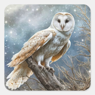 Eule und magischer Himmel Schöne Ferien Schnee Quadratischer Aufkleber
