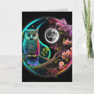 Eule und Mond Grafik Kunstkarte Karte