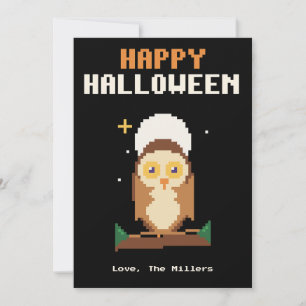 Eule und Mond Pixel Art Halloween-Karte Feiertagskarte