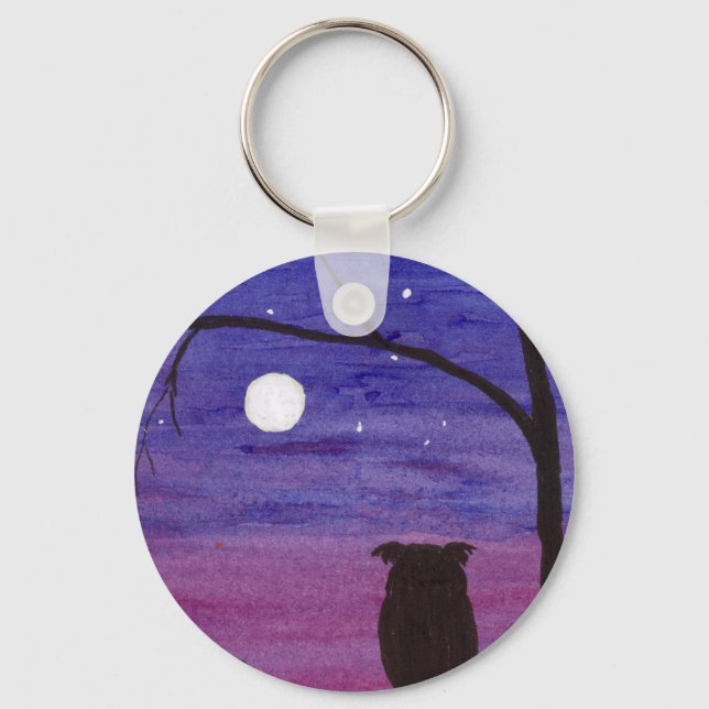 Eule und Vollmond Schlüsselanhänger (Vorderseite)