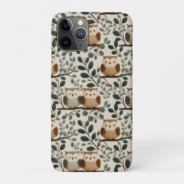 Eule und Waldblattmuster Case-Mate iPhone Hülle (Rückseite)
