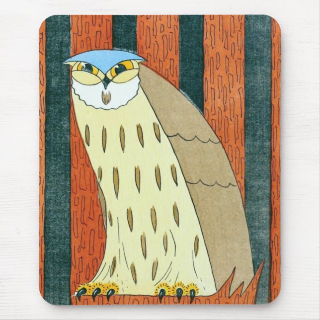 "Eule" Vintage-Illustration Mousepad (Vorne)