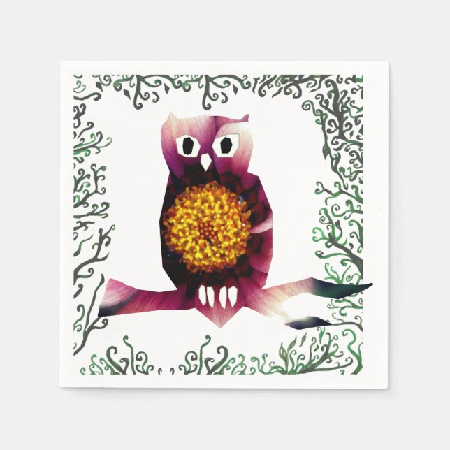 Eule, Vogelblume, Papageien, Napkins Serviette (Vorderseite)