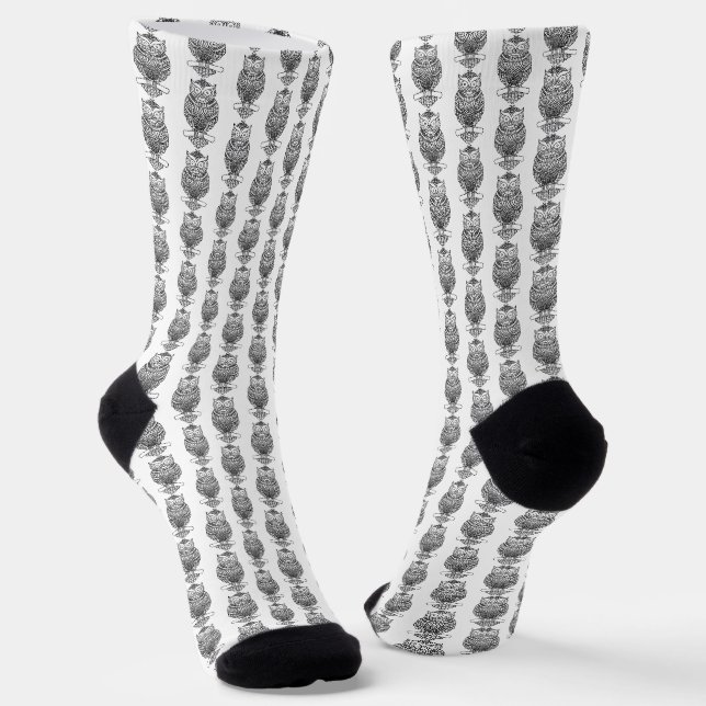 Eule (weiß) - Premium Socken (Gewinkelt)