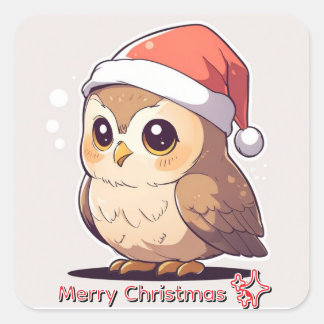 "Eule wird zu Weihnachten nach Hause kommen" Lusti Quadratischer Aufkleber