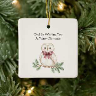 Eule wünscht Weihnachten Keramikornament