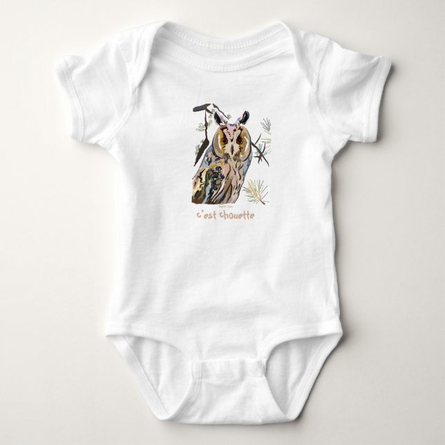 Eule zwischen Kiefern  Baby Strampler (Vorderseite)