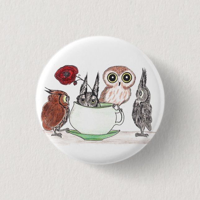 Eulen am Teatime Button (Vorderseite)