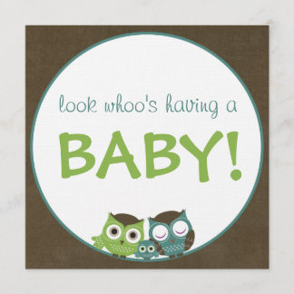 Eulen-Babyparty | grün/Blau/Brown-Junge Einladung