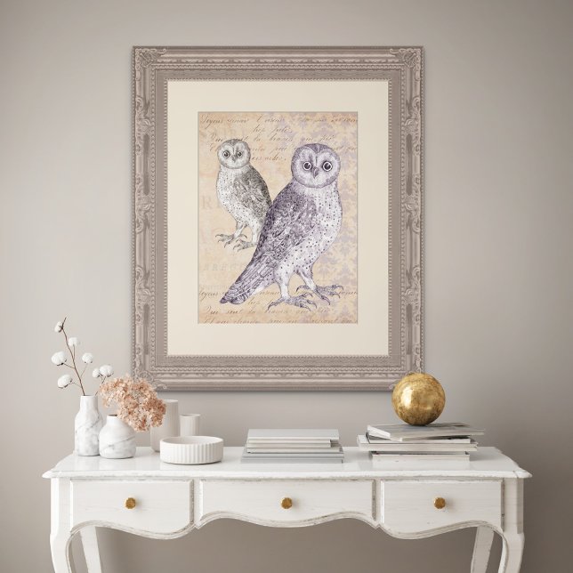 Eulen beobachten Vintage Collage Fotodruck (Vintage Owl Collage - Frame and mat not included.)