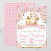 Eulen-BlumenBabyparty-Einladungs-Mädchen