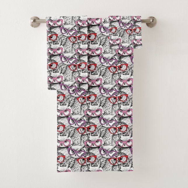 Eulen-Brillen-Muster Badhandtuch Set (Insitu)