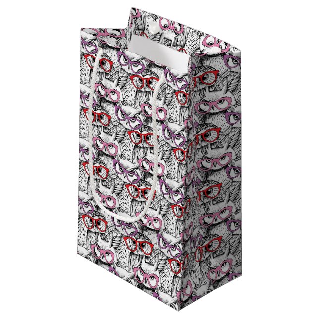 Eulen-Brillen-Muster Kleine Geschenktüte (Vorderseite Schrägansicht)