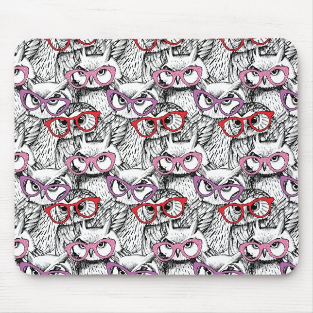 Eulen-Brillen-Muster Mousepad (Vorne)