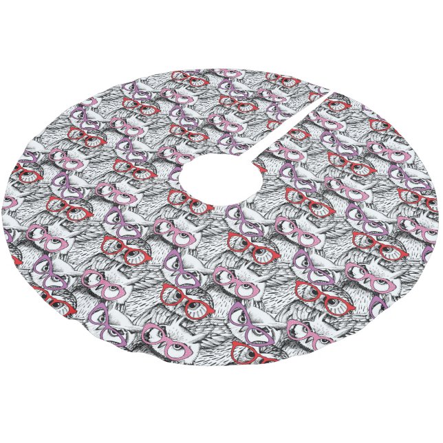 Eulen-Brillen-Muster Polyester Weihnachtsbaumdecke (Schrägansicht)
