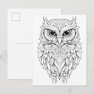 Eulen-Doodle-Zeichnung.  Postkarte