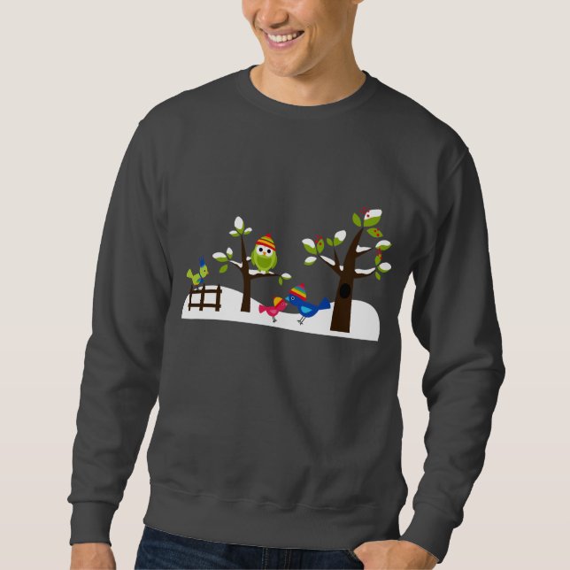 Eulen-Eulen-Vogel-Winter-Schnee-niedlicher Sweatshirt (Vorderseite)