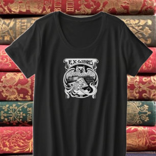 Eulen-Exlibris-Buchplatte Große Größe T-Shirt