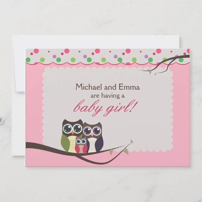 Eulen-Familien-Babyparty für Mädchen Einladung (Vorderseite)