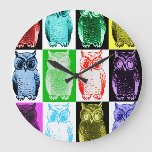 Eulen-Farbgitter-Uhr Große Wanduhr