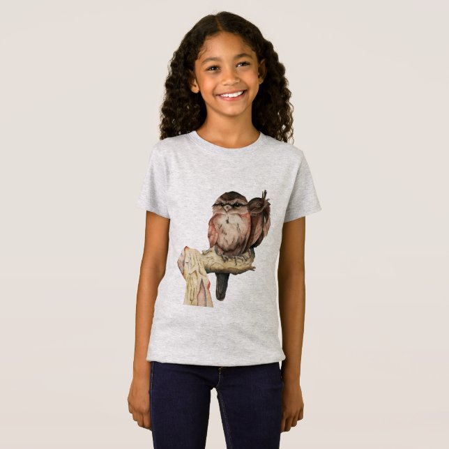 Eulen-Geschwister-Aquarell-Porträt T-Shirt (Vorne ganz)
