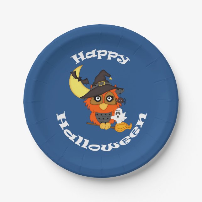 Eulen-Halloween Pappteller (Vorderseite)