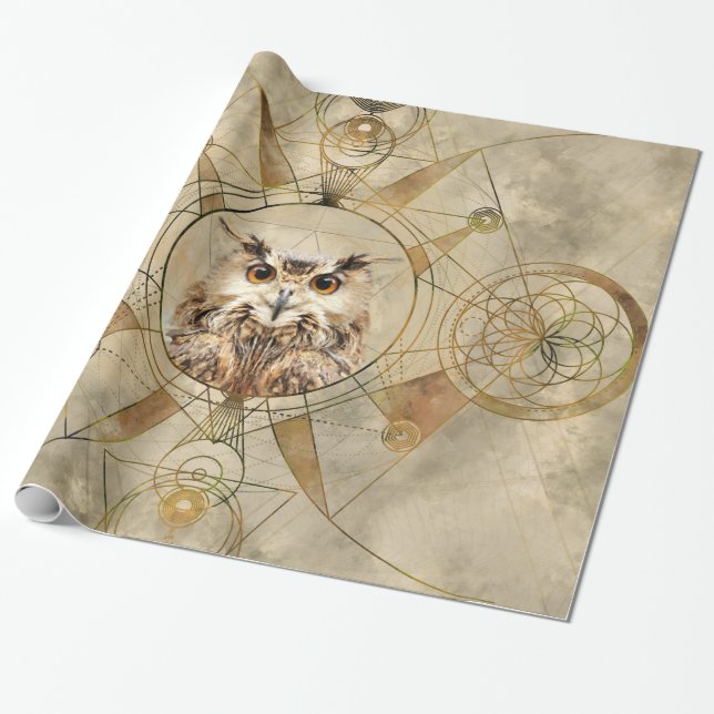 Eulen-heilige Geometrie-Digital-Kunst Geschenkpapier (Ungerollt)