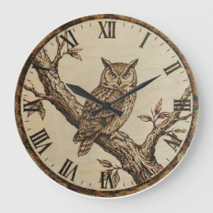 Eulen-Holzwanduhr Große Wanduhr