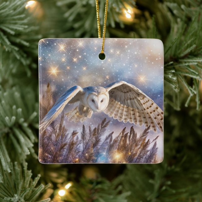 Eulen im Schnee Magische Weihnachten Keramikornament (Baum)